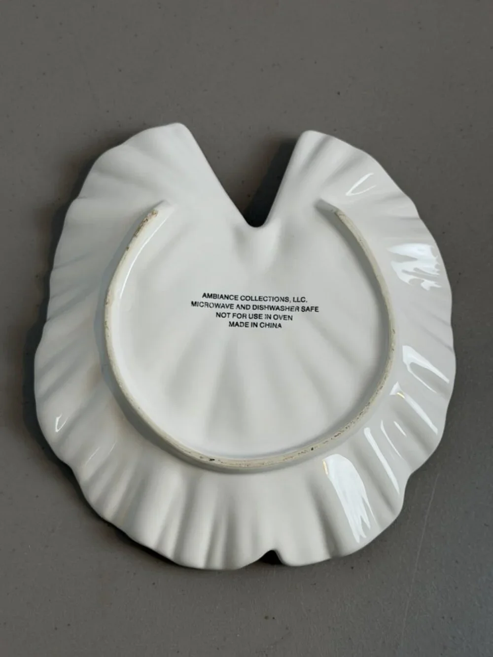 Ambiance Collections White Ceramic Ginkgo Leaf Plate Trinket Dish 8.5”